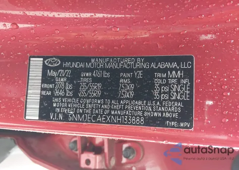 2022 Hyundai Tucson Limited z USA, uszkodzony, nr VIN 5NMJECAEXNH133888